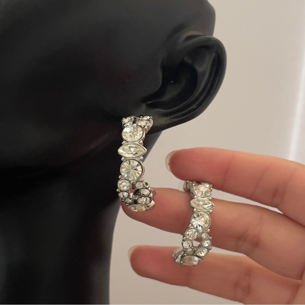 Vintage Monet crystal partial hoop earrings